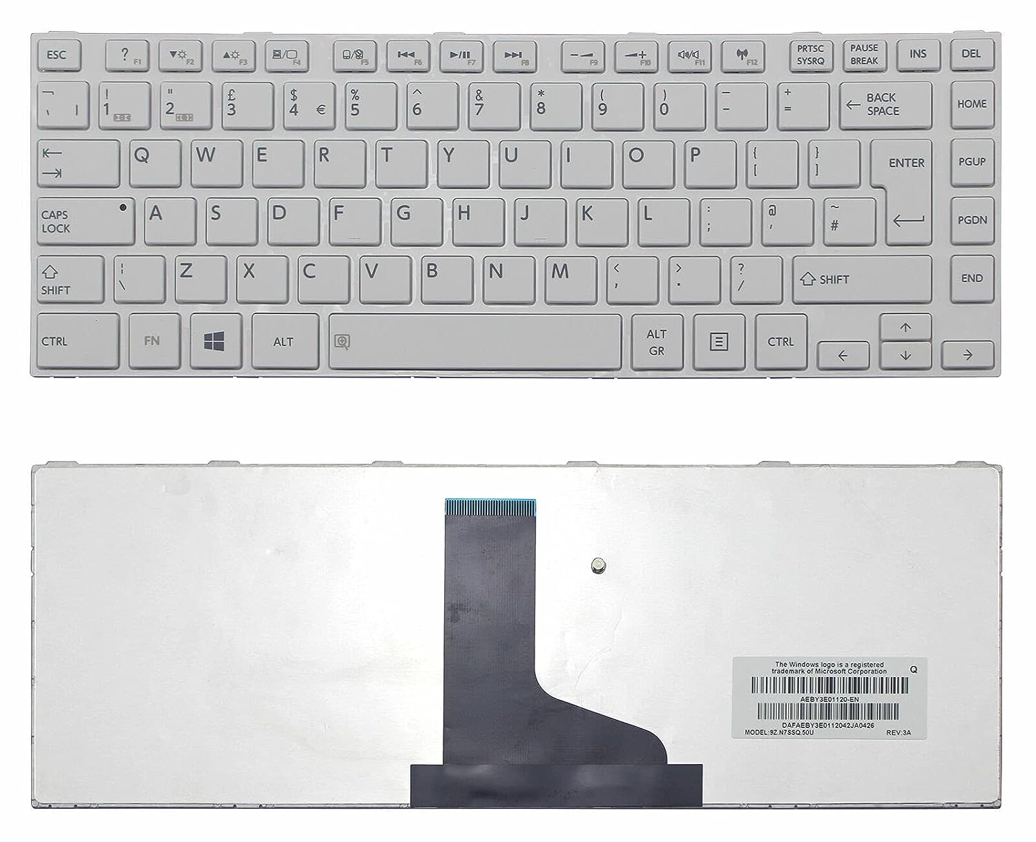 WISTAR Laptop Keyboard Compatible for Toshiba Satellite C800 C800D C805 C840 C840D C845 C845D MP-11B83US-920 AEBY3U00030 Series (White)